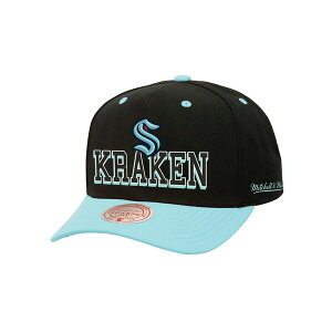 �~�b�`�F��&�l�X �����Y �X�q �A�N�Z�T���[ Mitchell Ness Men's Black/Light Blue Seattle Kraken Backside Script Two-Tone Pro Crown Adjustable Hat Black, Light Blue