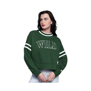 �X�^�[�^�[ ���f�B�[�X �p�[�J�[�E�X�E�F�b�g�V���c �A�E�^�[ Women'sGreen Minnesota Wild Power Play Cropped Pullover Sweatshirt Green, White