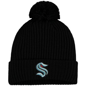 �t�@�i�e�B�N�X �����Y �X�q �A�N�Z�T���[ Men's Black Seattle Kraken Primary Logo Cuffed Knit Hat with Pom Black