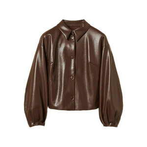 �c�C���Z�b�g ���f�B�[�X �W���P�b�g���u���]�� �A�E�^�[ Shirt-collar faux-leather bomber jacket Brown