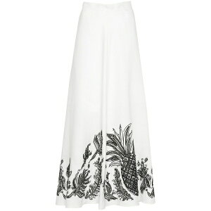 �h���V�[�V���[�}�b�n ���f�B�[�X �X�J�[�g �{�g���X Pineapple-embroidery a-line linen skirt White
