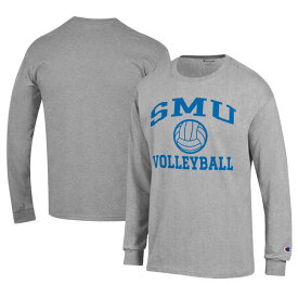 チャンピオン メンズ Tシャツ トップス SMU Mustangs Champion Stacked Logo Volleyball Jersey Long Sleeve TShirt Gray