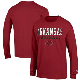 チャンピオン メンズ Tシャツ トップス Arkansas Razorbacks Champion Baseball Stack Long Sleeve TShirt Cardinal