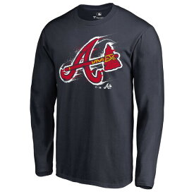 ファナティクス メンズ Tシャツ トップス Atlanta Braves Fanatics Branded Splatter Logo Long Sleeve TShirt Navy