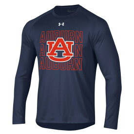 アンダーアーマー メンズ Tシャツ トップス Auburn Tigers Under Armour 2023 Sideline Tech Raglan Long Sleeve TShirt Navy