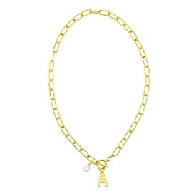 アドニア レディース ネックレス・チョーカー・ペンダントトップ アクセサリー Tarnish Resistant 14K Gold-Plated Freshwater Pearl Initial Toggle Necklace White- A