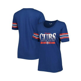 ニューエラ レディース Tシャツ トップス Women's Blue Chicago Cubs Team Stripe T-shirt Blue