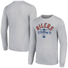 スターター メンズ Tシャツ トップス Edmonton Oilers Starter Puck Long Sleeve TShirt Heather Gray