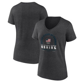 ファナティクス レディース Tシャツ トップス Team USA Fanatics Branded Women's Sparring Arch Boxing Trials VNeck TShirt Heather Charcoal