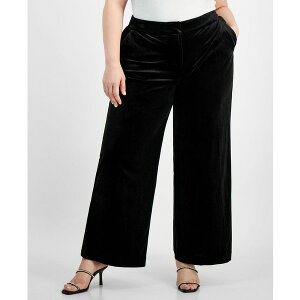 �^�n���G�[�G�X�G�� ���f�B�[�X �J�W���A���p���c �{�g���X Plus Size Velvet Mid-Rise Wide-Leg Pants Black