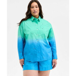 �I�� �T�[�e�B�t�H�[�X ���f�B�[�X �J�b�g�\�[ �g�b�v�X Trendy Plus Size Ombr Rhinestone Shirt, Exclusively at Macy's Blu Paradis Cmb