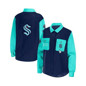 EFA oC GEAh[Y fB[X WPbgu] AE^[ Women's Deep Sea Blue, Light Blue Seattle Kraken Colorblock Button-Up Shirt Jacket Deep Sea Blue, Light Blue