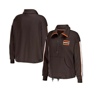 �E�F�A �o�C �G�����E�A���h�����[�Y ���f�B�[�X �J�b�g�\�[ �g�b�v�X Women's Brown Cleveland Browns Logo Stripe Half-Zip Top Brown