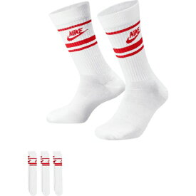 ナイキ メンズ 靴下 アンダーウェア Nike Men's Sportswear Everyday Essential Crew Socks 3 Pack White/University Red