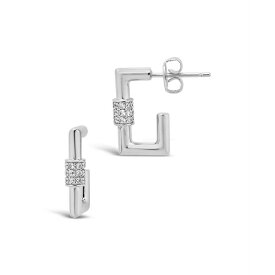 スターリングフォーエバー レディース ピアス＆イヤリング アクセサリー Square Cubic Zirconia Carabiner Clip Huggie Hoop Earrings Silver, Clear