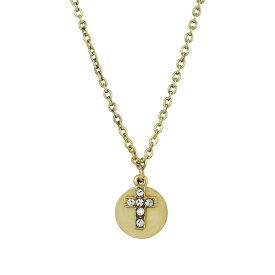 シンボルスオブフェイス レディース ネックレス・チョーカー・ペンダントトップ アクセサリー 14K Gold Dipped Carded Crystal Cross with Round Disc Necklace White