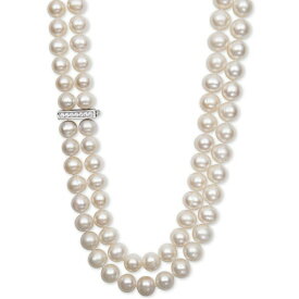 ベル ドゥ メール レディース ネックレス・チョーカー・ペンダントトップ アクセサリー White Cultured Freshwater Pearl (8-1/2mm) and Cubic Zirconia Double Strand Necklace Silver