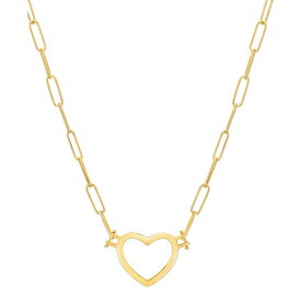 イタリアン ゴールド メンズ ネックレス・チョーカー アクセサリー Open Heart Paperclip Link 18" Pendant Necklace in 14k Gold-Plated Sterling Silver Gold Over Silver