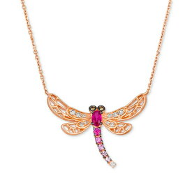 ルヴァン レディース ネックレス・チョーカー・ペンダントトップ アクセサリー Multi-Gemstone (3/8 ct. t.w.) & Diamond (1/6 ct. t.w.) Dragonfly Pendant Necklace in 14k Rose Gold, 18" + 2" extender No Color