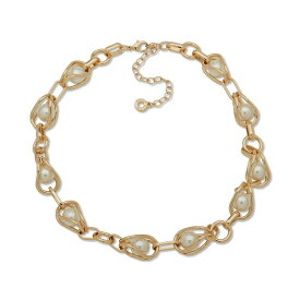 アンクライン レディース ネックレス・チョーカー・ペンダントトップ アクセサリー Gold-Tone Link & Imitation Pearl Collar Necklace, 16" + 3" extender Pearl