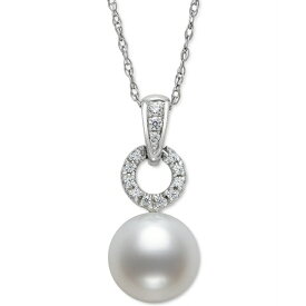 ベル ドゥ メール レディース ネックレス・チョーカー・ペンダントトップ アクセサリー Cultured Freshwater Pearl (7mm) & Diamond (1/20 ct. t.w.) Circle 18" Pendant Necklace in 14k White Gold, Created for Macy's White Gold
