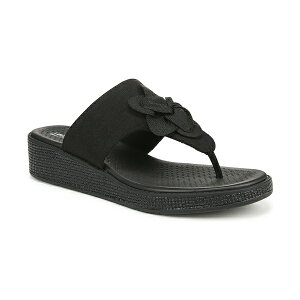 rW[Y fB[X T_ V[Y Women's Bloom Washable Thong Slip On Wedge Sandals Black Stretch Linen Fabric