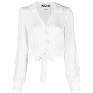 ���X�L�[�m ���f�B�[�X �V���c �g�b�v�X Cropped tied-hem silk blouse White