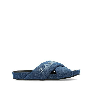 �����o�� ���f�B�[�X �T���_�� �V���[�Y Logo-embroidered crossover denim slides Blue