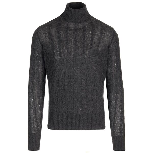 エトロ メンズ ニット&セーター アウター Grey Wool Turtleneck With Braid Work -のサムネイル
