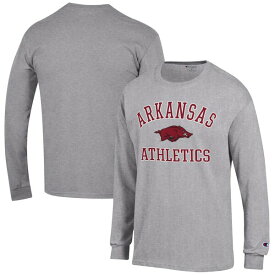 チャンピオン メンズ Tシャツ トップス Arkansas Razorbacks Champion Athletics Logo Long Sleeve TShirt Gray