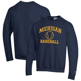 チャンピオン メンズ パーカー・スウェットシャツ アウター Michigan Wolverines Champion Baseball Icon Crewneck Pullover Sweatshirt Navy