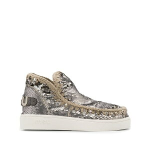 ���E ���f�B�[�X �u�[�c �V���[�Y Round toe sequin eskimo sneakers Silver