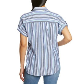グロリアバンデービルト レディース カットソー トップス Women's Demi Short-Sleeve Button Front Shirt Desert Bluebell Blue Track Stripe