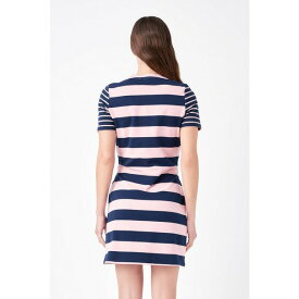 イングリッシュファクトリー レディース ワンピース トップス Women's Contrast Stripe Knit Mini Dress Navy/pink