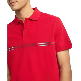 トミー ヒルフィガー メンズ シャツ トップス Men's Striped Chest Short Sleeve Polo Shirt Primary Red