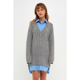 イングリッシュファクトリー レディース ワンピース トップス Women's Mixed Media Cable Knit Sweater Dress Grey/oxford blue