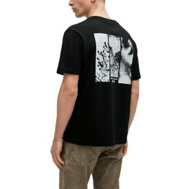 ヒューゴボス メンズ Tシャツ トップス Men's Decorative Reflective Artwork T-shirt Black