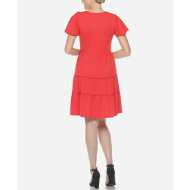 ホワイトマーク レディース ワンピース トップス Women's Short Sleeve V-Neck Tiered Dress Red