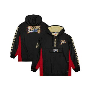~b`F&lX Y p[J[EXEFbgVc AE^[ Men's Black Philadelphia 76ers Big Tall Hardwood Classics Team OG 2.0 Anorak Hoodie Quarter-Zip Windbreaker Jacket Black
