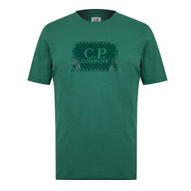 【送料無料】 シーピーカンパニー メンズ Tシャツ トップス Block Logo T-Shirt Frst Spruce 673