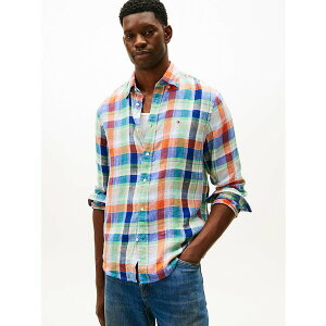 g~[ qtBK[ Y Vc gbvX Men's Regular-Fit Linen Madras Shirt Brilliant Orange / Check