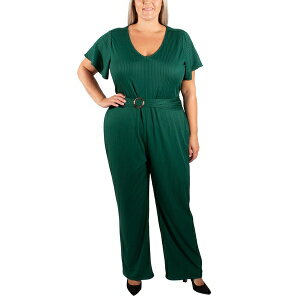 j[[NRNV fB[X s[X gbvX Plus Size Short Sleeve Textured Knit Jumpsuit Botanical Garden