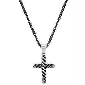 スティールタイム レディース ネックレス・チョーカー・ペンダントトップ アクセサリー Men's Two-Tone Stainless Steel Rope Chain Cross 24" Pendant Necklace Black, Silver