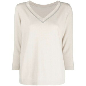 �t�@�r�A�i �t�B���b�s ���f�B�[�X �j�b�g&�Z�[�^�[ �A�E�^�[ V-neck metallic trim jumper Neutrals