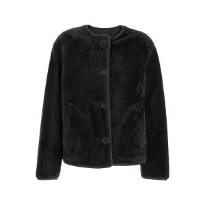 A} fB[X WPbgu] AE^[ 'lucine' Green Reversible Crewneck Jacket With Two Front Welt Pockets In Fur And Leather Woman Green