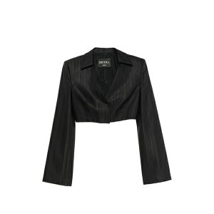 �h���_�b�v ���f�B�[�X �W���P�b�g���u���]�� �A�E�^�[ Pinstripe-pattern cropped blazer Black