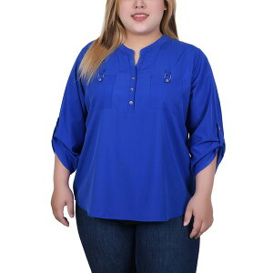 j[[NRNV fB[X Jbg\[ gbvX Plus Size 3/4 Tabbed Sleeve Y Neck Top Surf The W