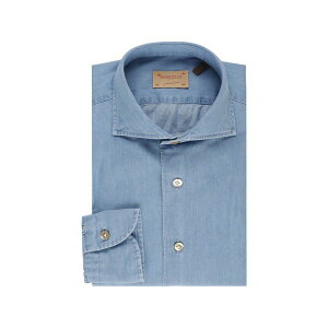 �{���G�b�� �����Y �V���c �g�b�v�X Spread-collar denim shirt Blue
