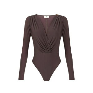 �G���U�x�X�t�����L ���f�B�[�X �V���c �g�b�v�X Draping metal-logo bodysuit Brown