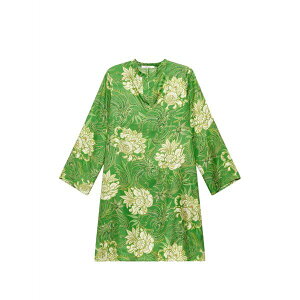 �}���p���~ ���f�B�[�X �����s�[�X �g�b�v�X Printed silk mini caftan dress Green